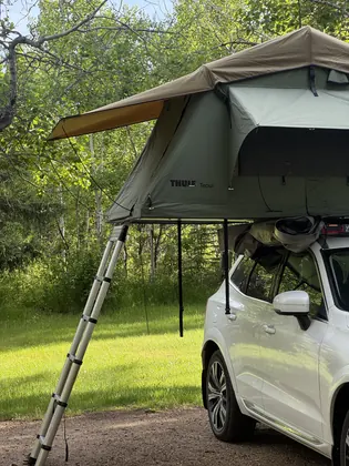 Volvo rooftop tent luxury camping setup